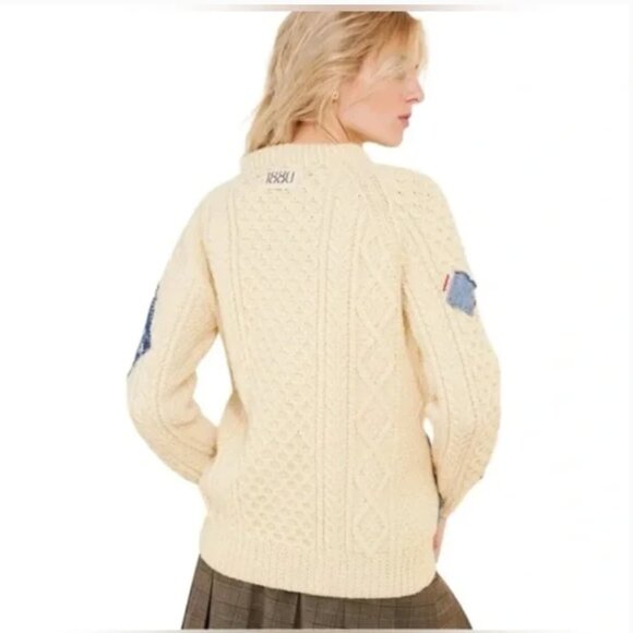 Free People Riley 1880 VINTAGE PATCHED UP SWEATER Patchwork Wool size L - Picture 2 of 13